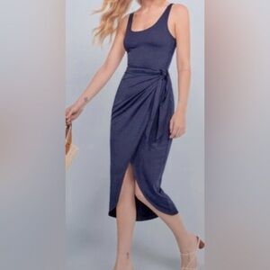 Reformation‎ Kaila Knit Wrap Dress Scoop Neck Navy Blue Size S